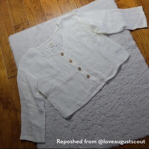 Linen Button-Front Crop Top - White